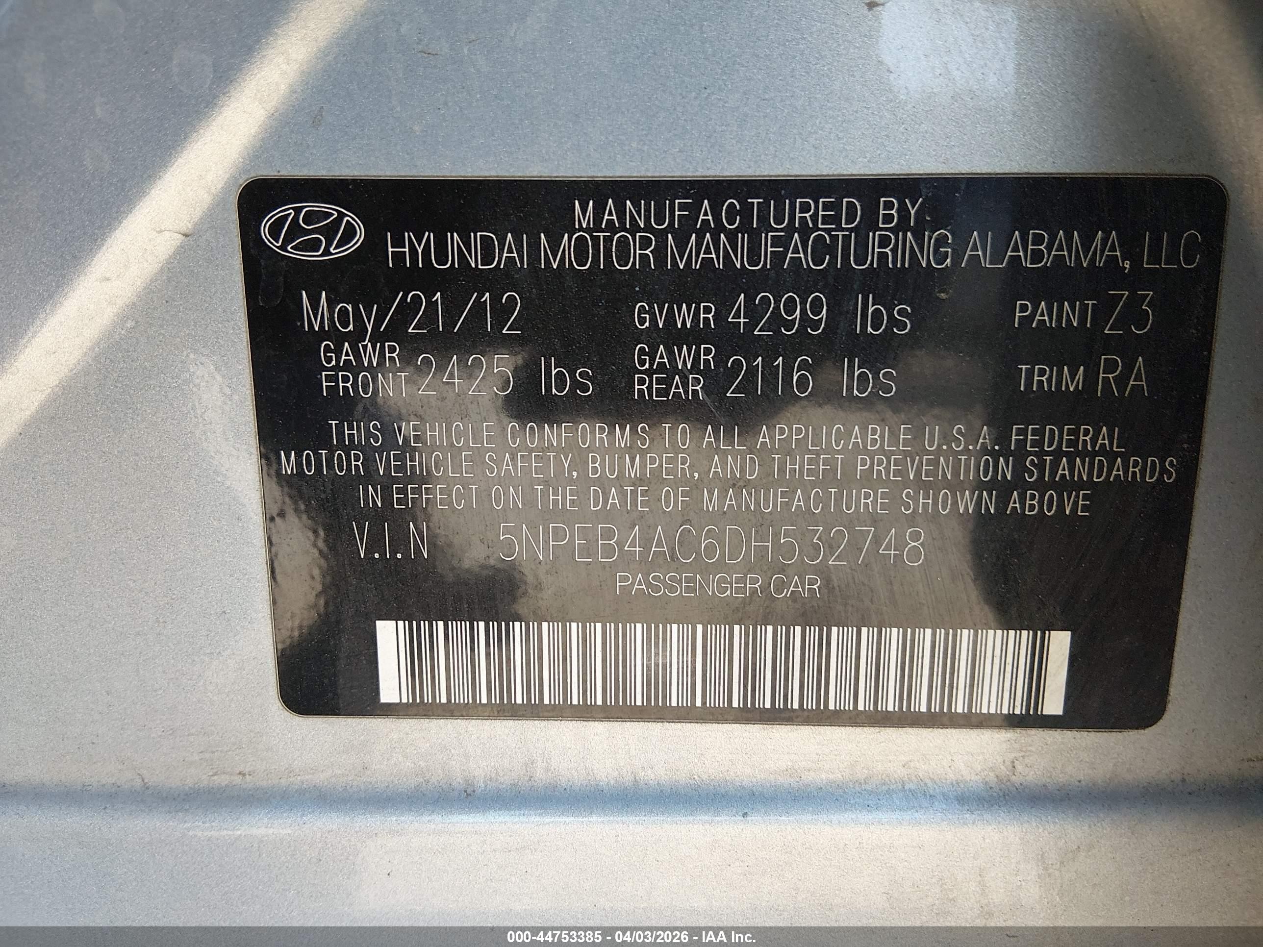 2013 Hyundai Sonata Gls Blue vin: 5NPEB4AC6DH532748