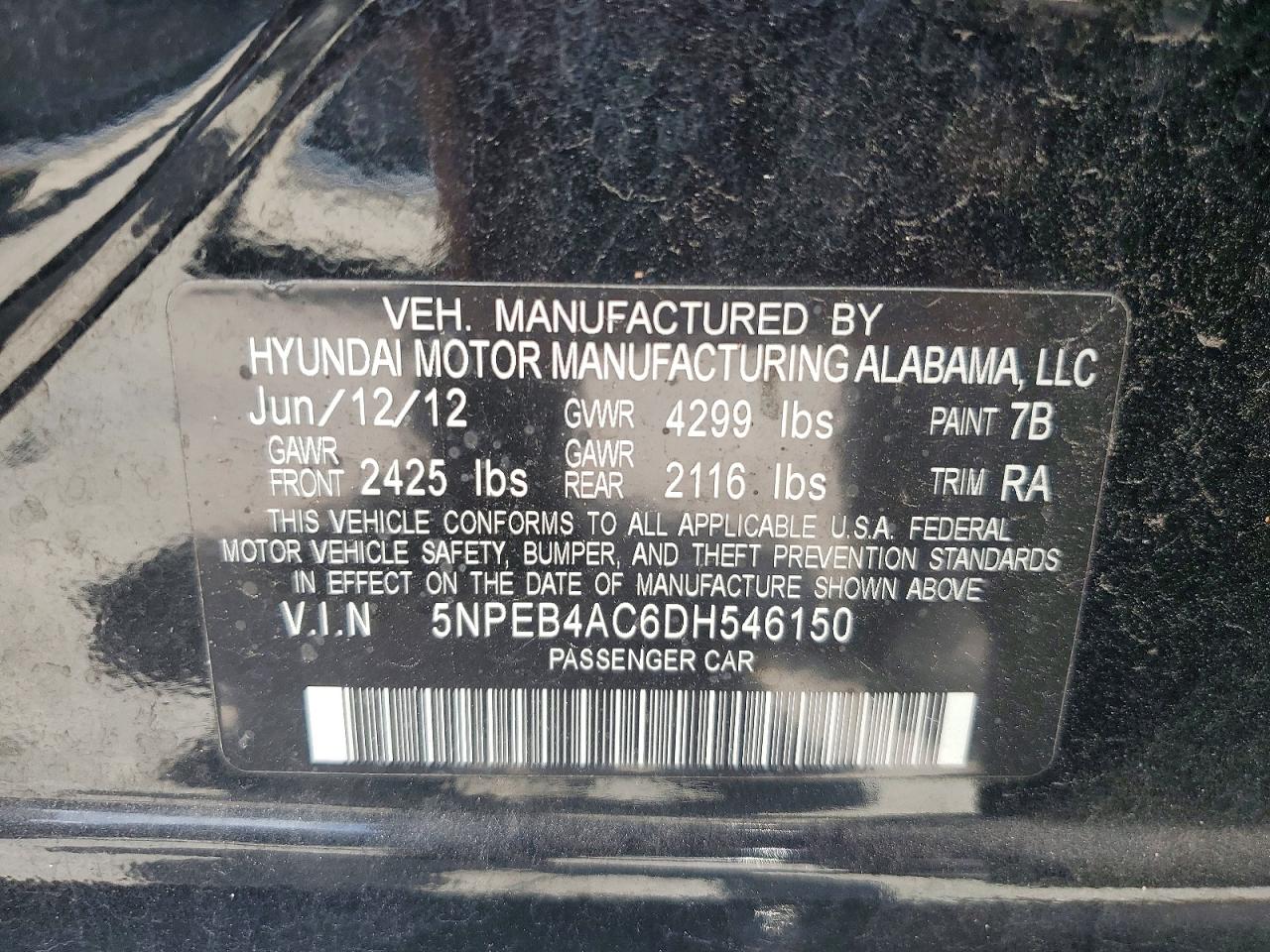 2013 Hyundai Sonata Black vin: 5NPEB4AC6DH546150