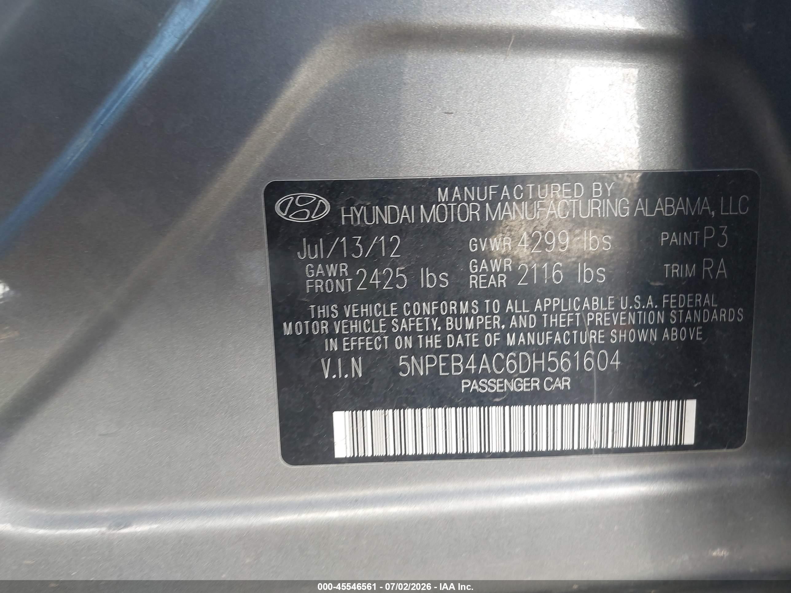 2013 Hyundai Sonata Gls Gray vin: 5NPEB4AC6DH561604
