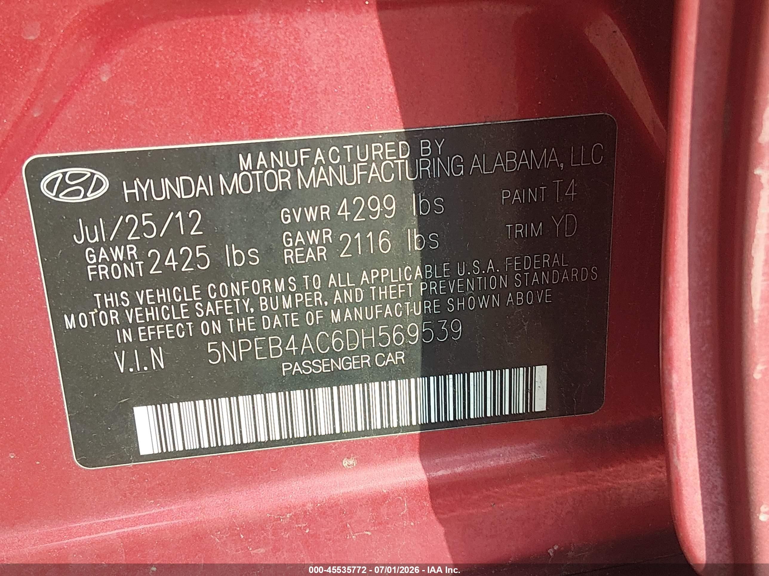 2013 Hyundai Sonata Gls Red vin: 5NPEB4AC6DH569539
