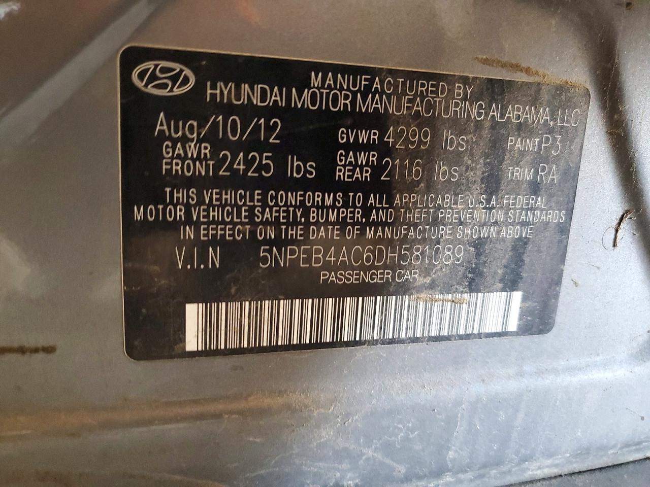 2013 Hyundai Sonata Gls Gray vin: 5NPEB4AC6DH581089