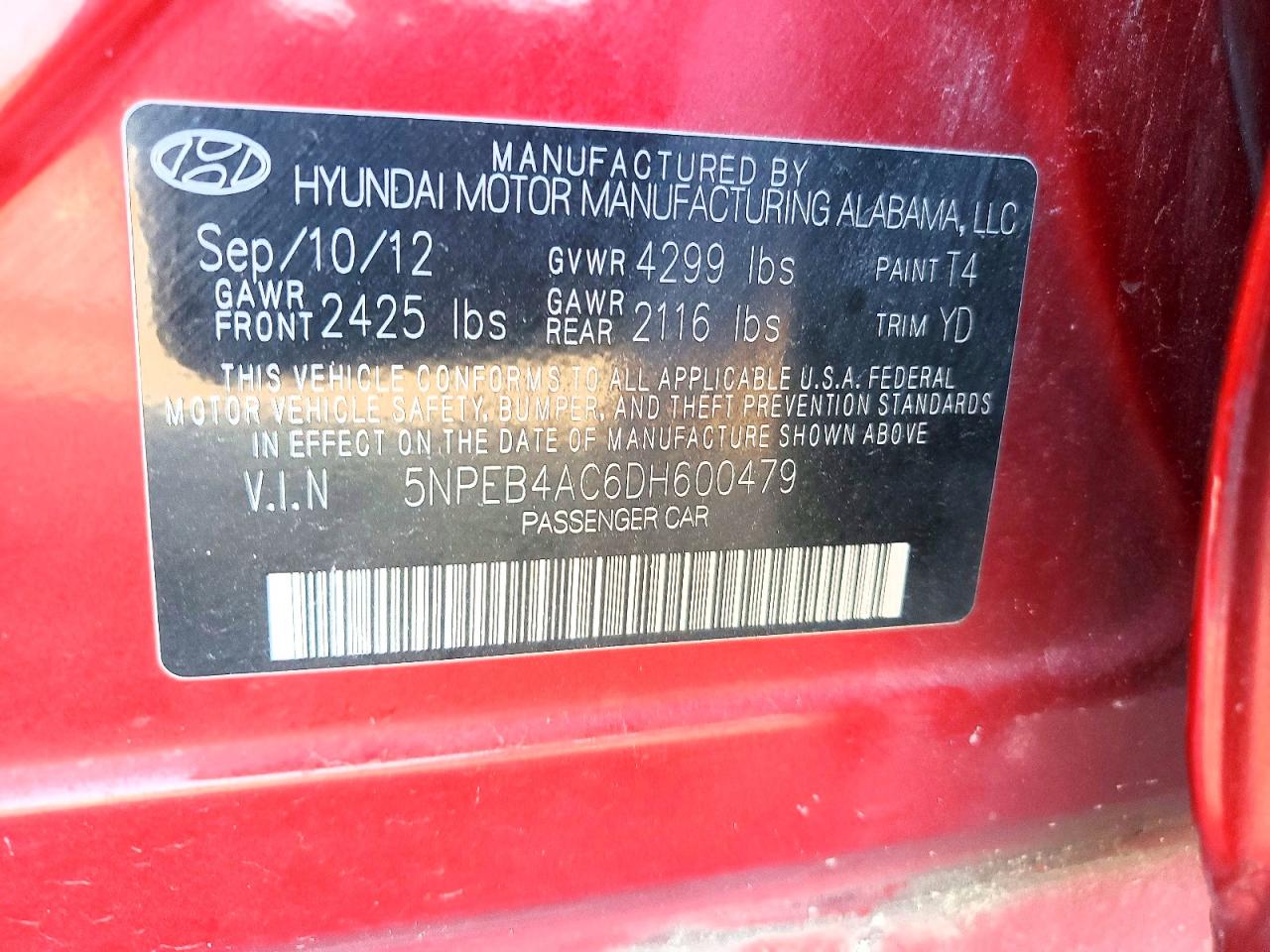 2013 Hyundai Sonata Gls Red vin: 5NPEB4AC6DH600479