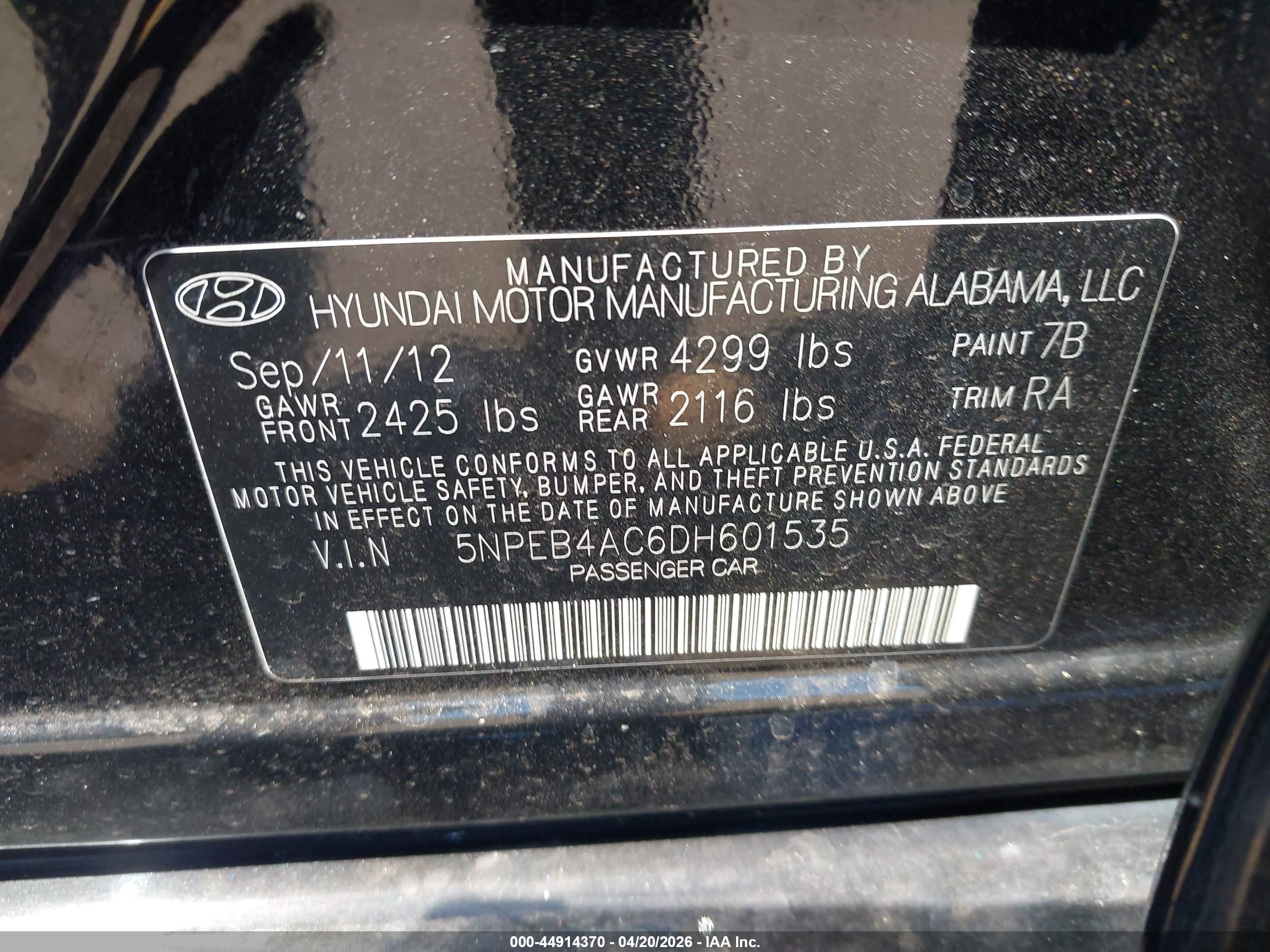 2013 Hyundai Sonata Gls Black vin: 5NPEB4AC6DH601535