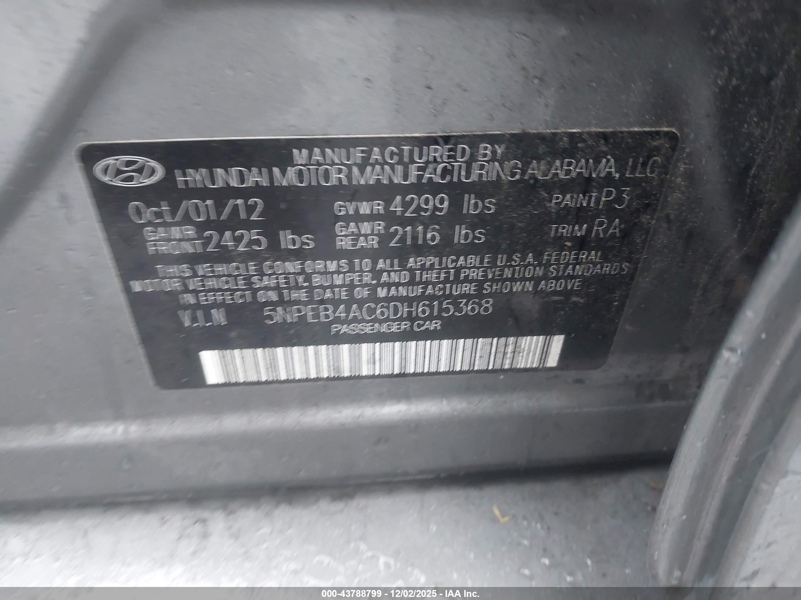 2013 Hyundai Sonata Gls Черный vin: 5NPEB4AC6DH615368