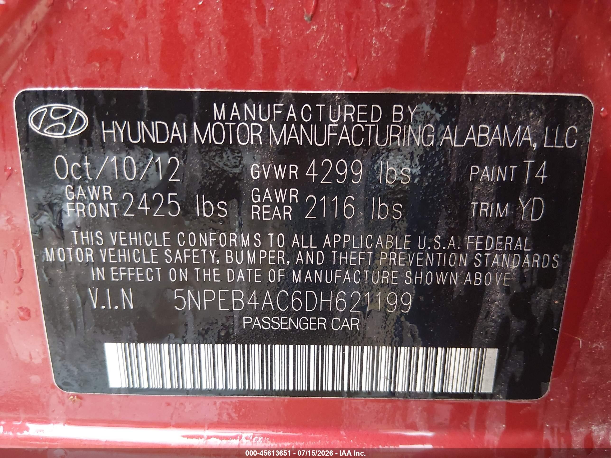2013 Hyundai Sonata Gls Red vin: 5NPEB4AC6DH621199