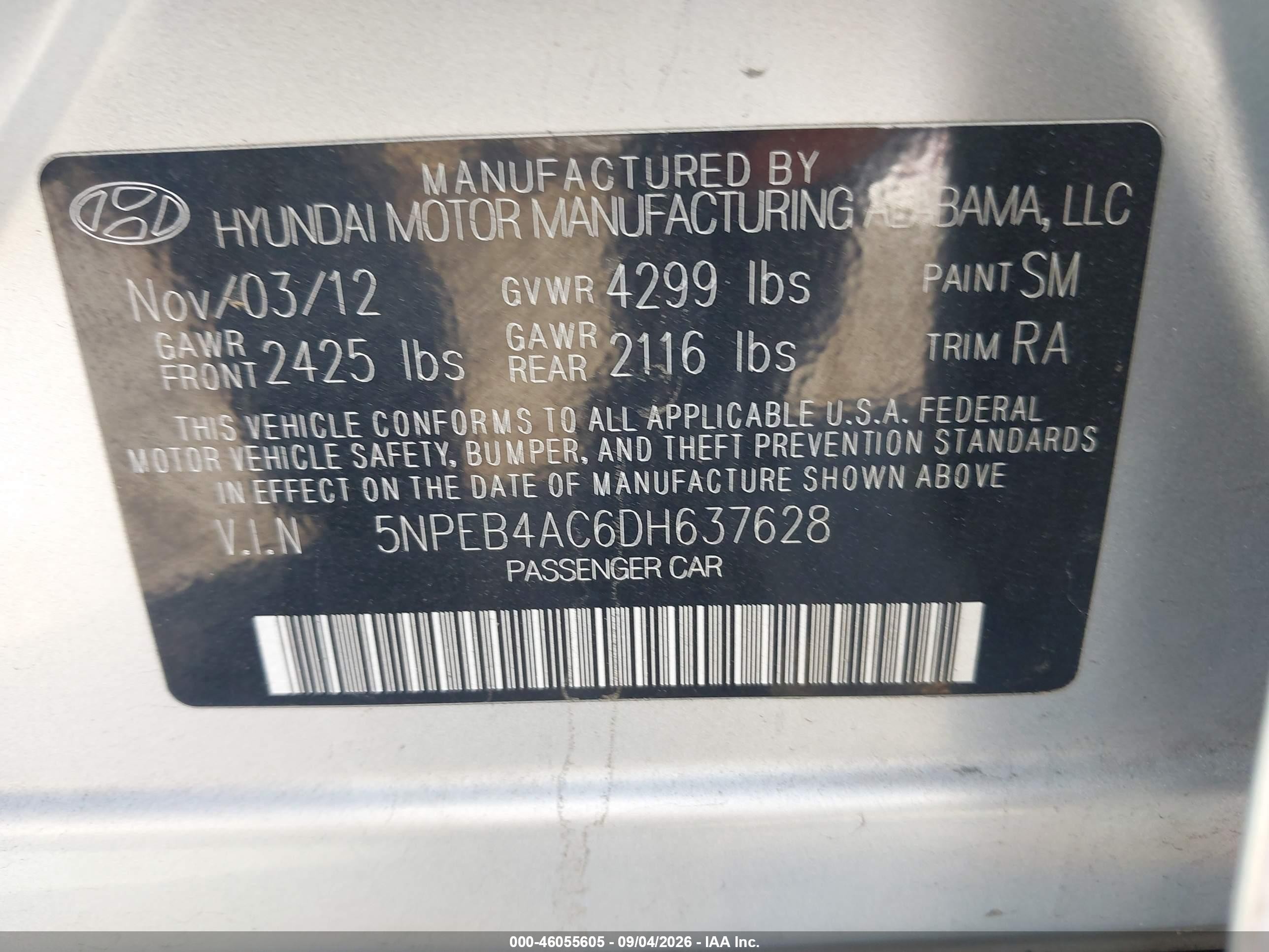 2013 Hyundai Sonata Gls Серый vin: 5NPEB4AC6DH637628