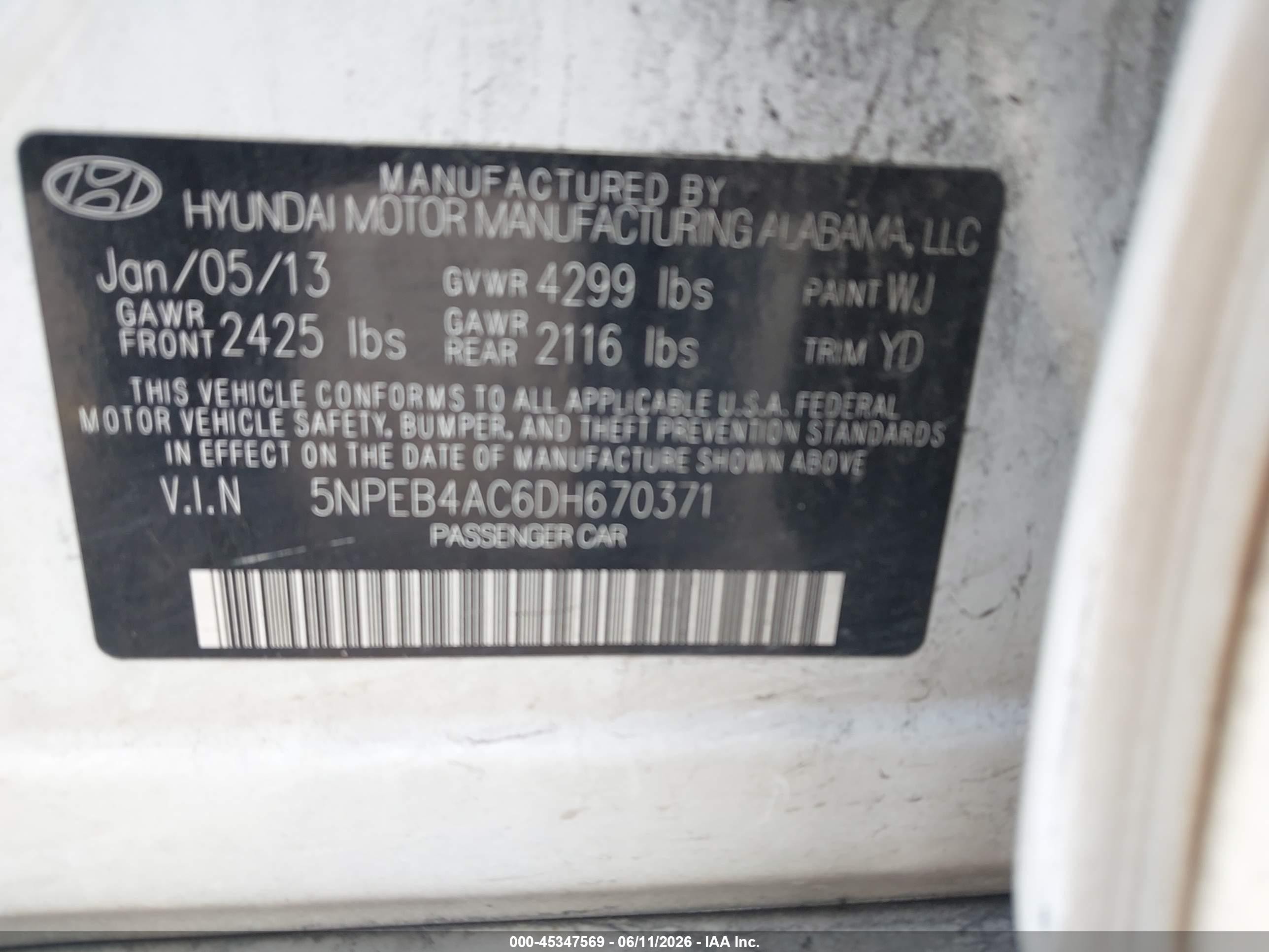 2013 Hyundai Sonata Gls White vin: 5NPEB4AC6DH670371