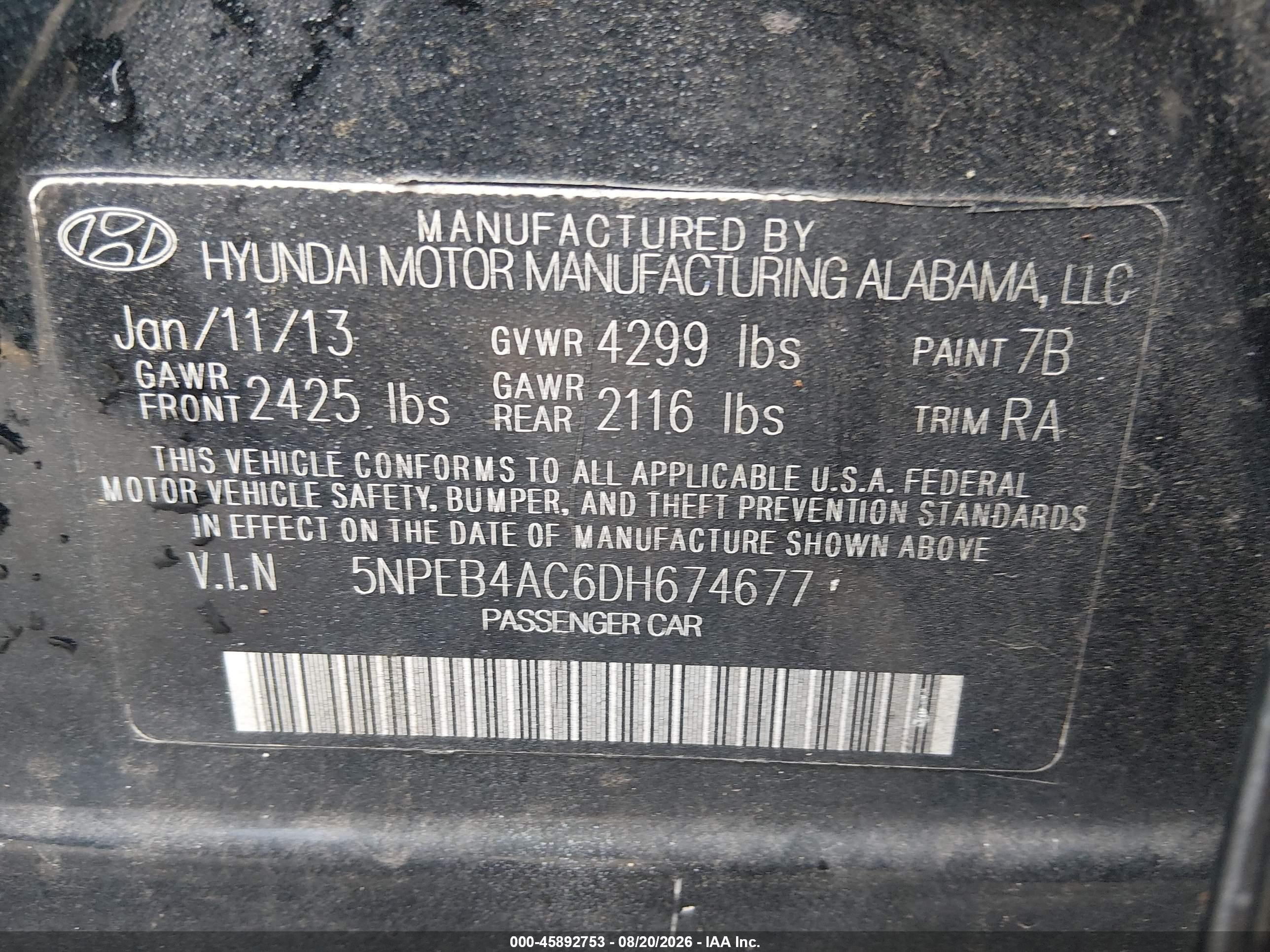 2013 Hyundai Sonata Gls Black vin: 5NPEB4AC6DH674677