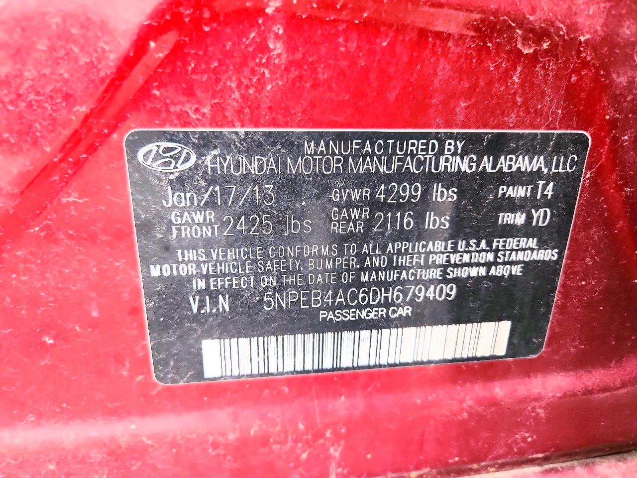 2013 Hyundai Sonata Gls Red vin: 5NPEB4AC6DH679409