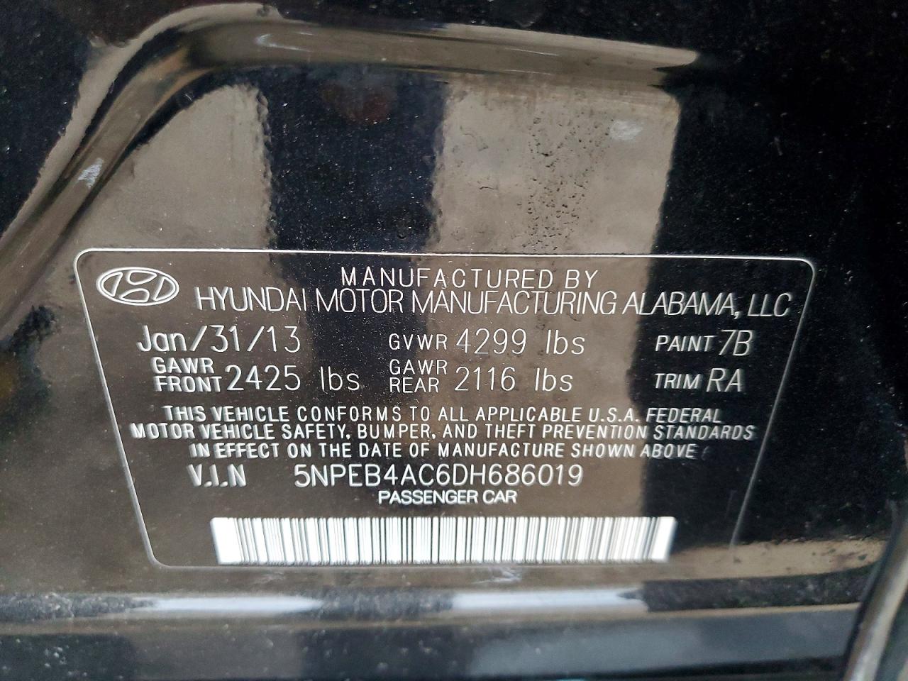 2013 Hyundai Sonata Gls Black vin: 5NPEB4AC6DH686019