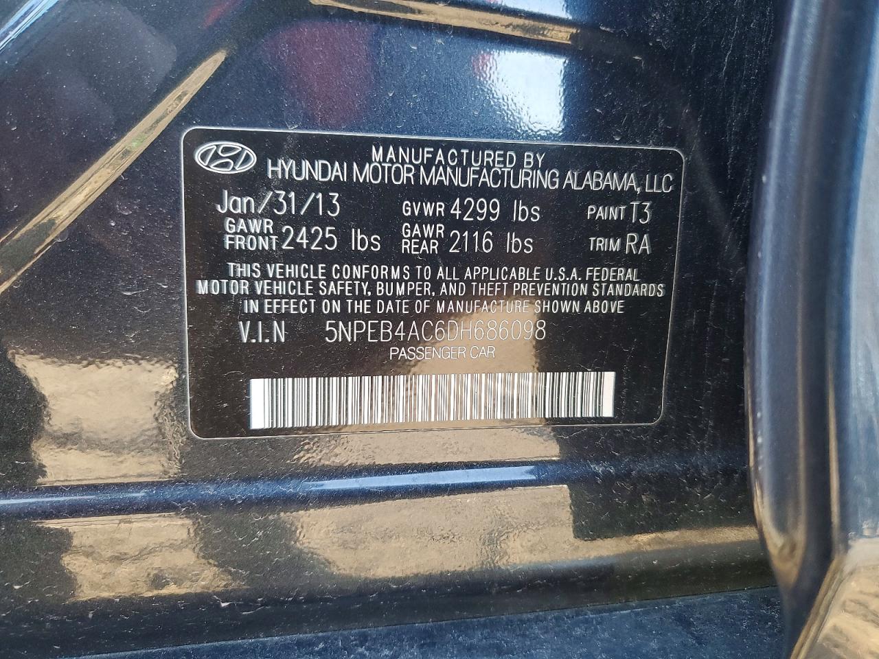 2013 Hyundai Sonata Gls Blue vin: 5NPEB4AC6DH686098