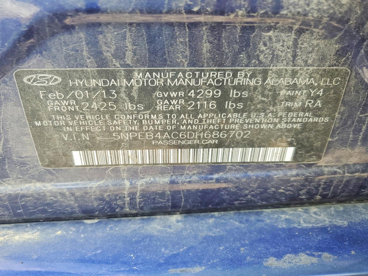 2013 Hyundai Sonata Gls Blue vin: 5NPEB4AC6DH686702