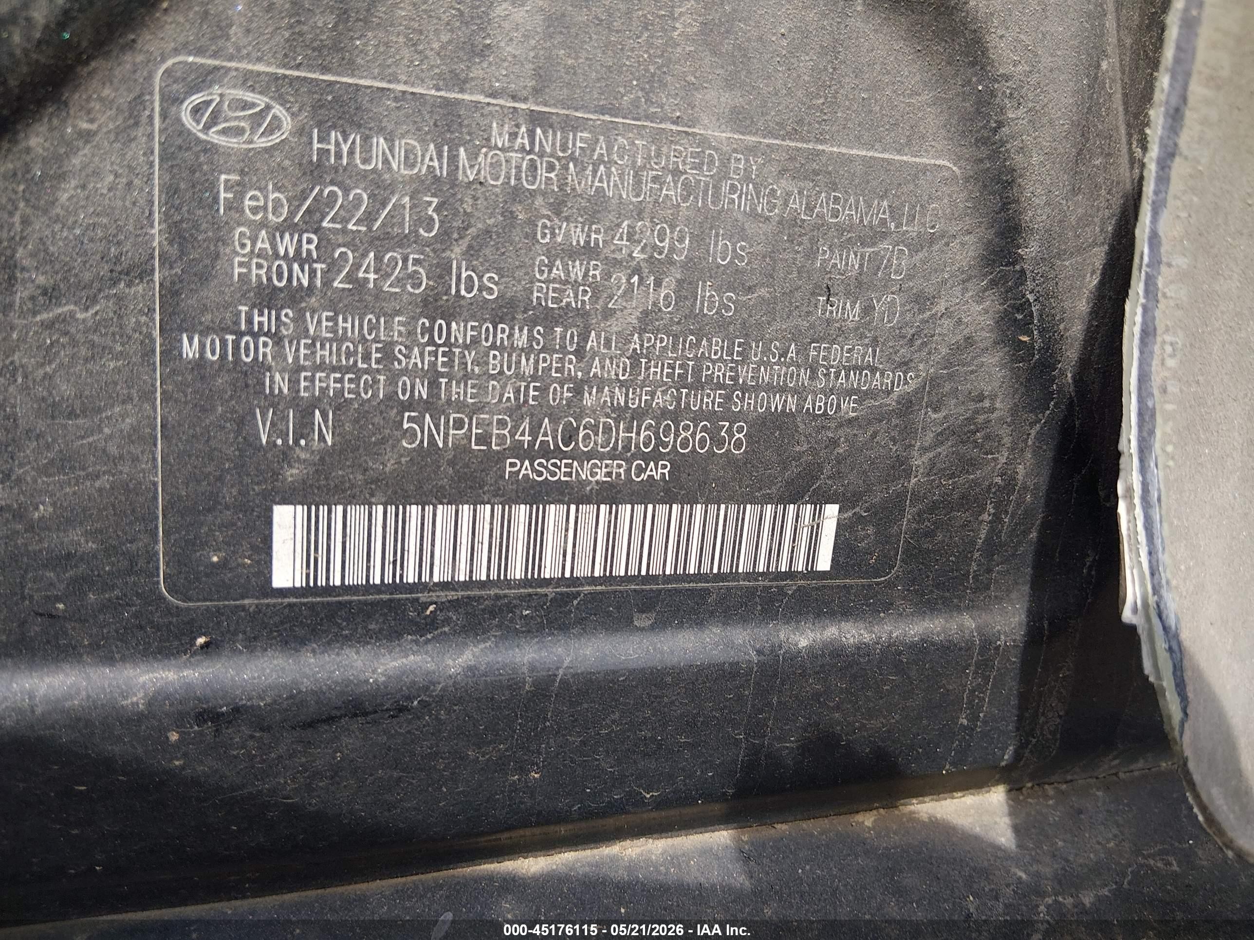 2013 Hyundai Sonata Gls Black vin: 5NPEB4AC6DH698638