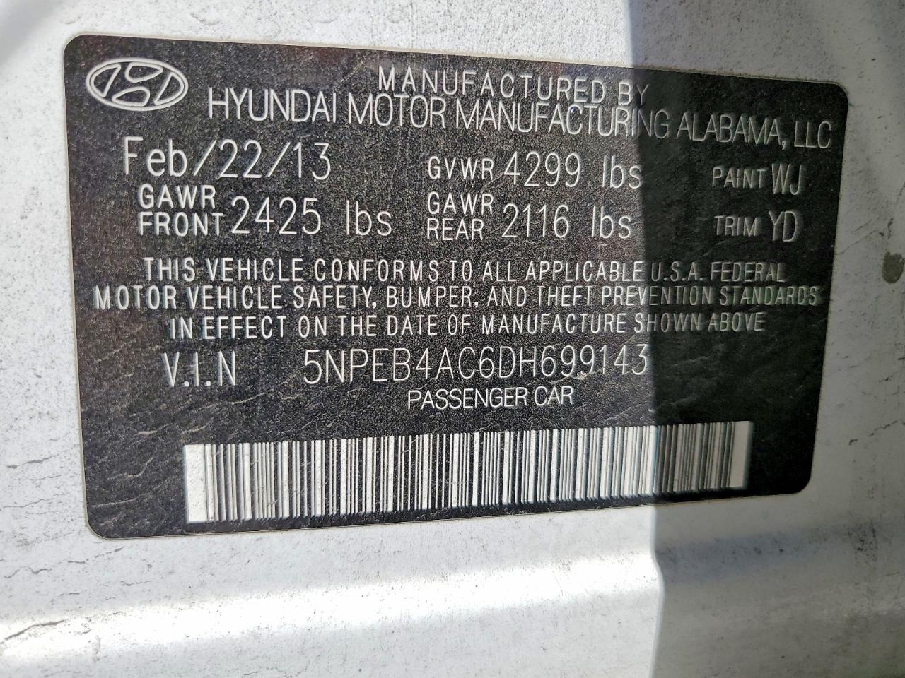 2013 Hyundai Sonata Gls White vin: 5NPEB4AC6DH699143