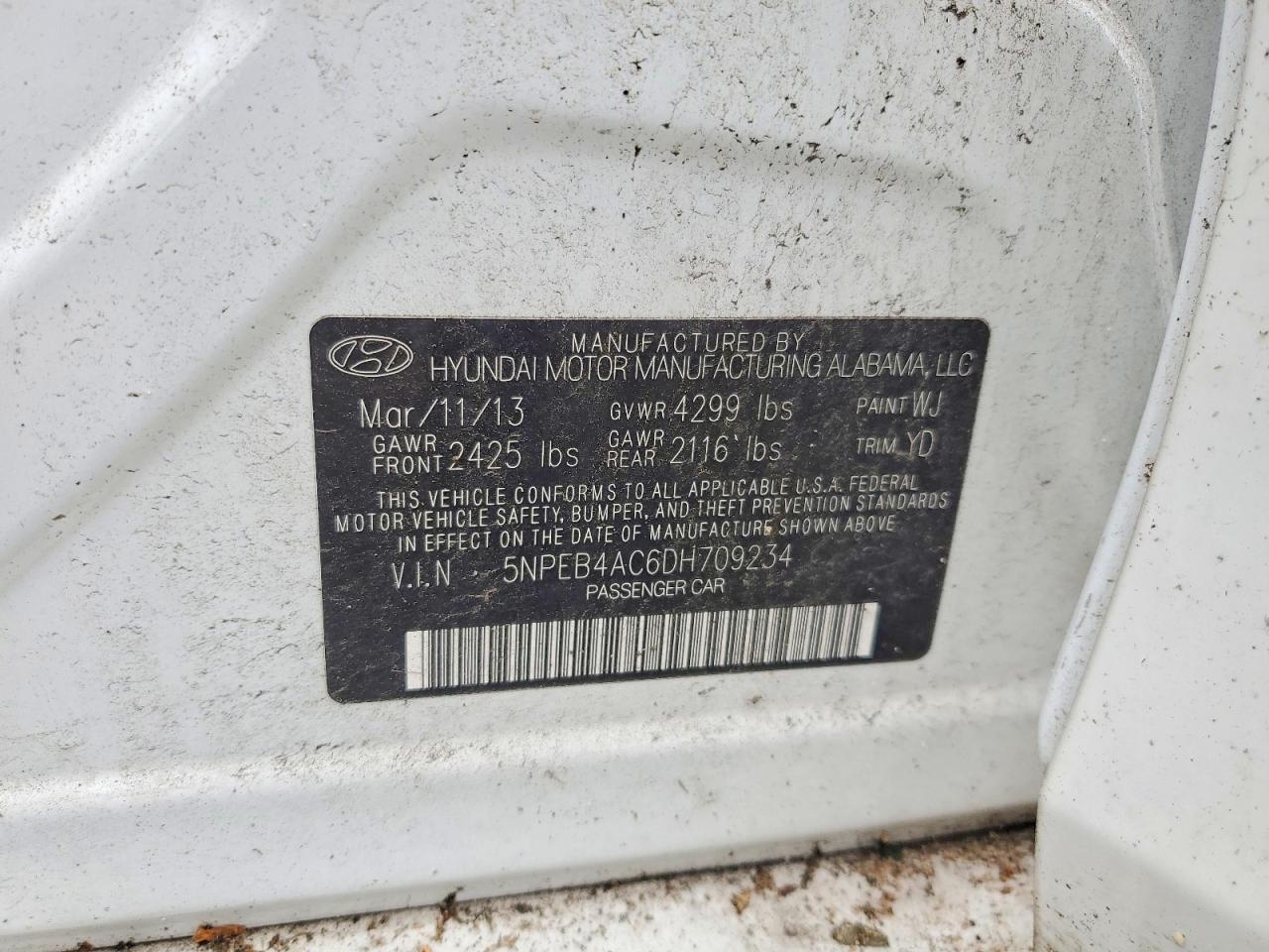 2013 Hyundai Sonata Gls White vin: 5NPEB4AC6DH709234