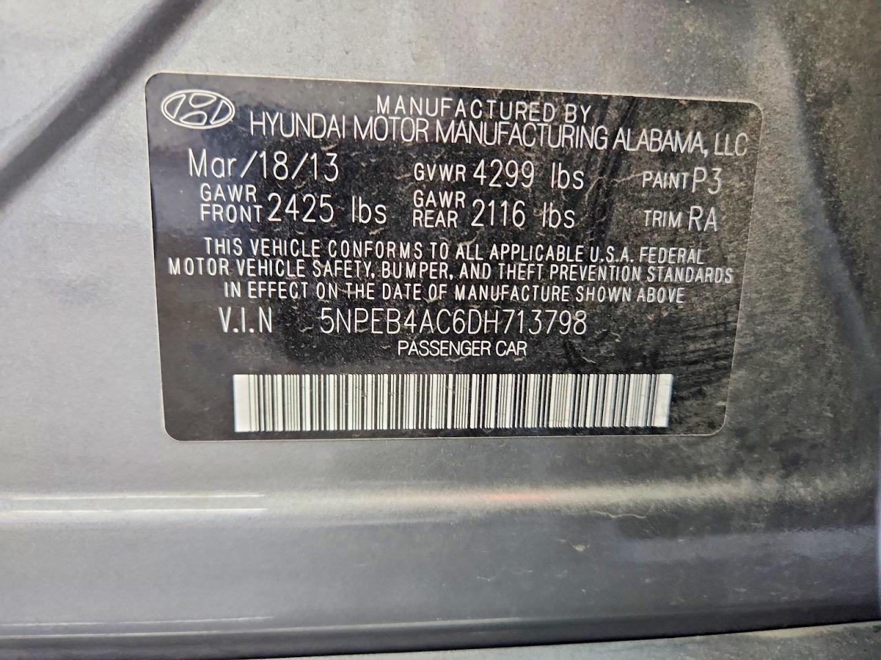 2013 Hyundai Sonata Gls Gray vin: 5NPEB4AC6DH713798