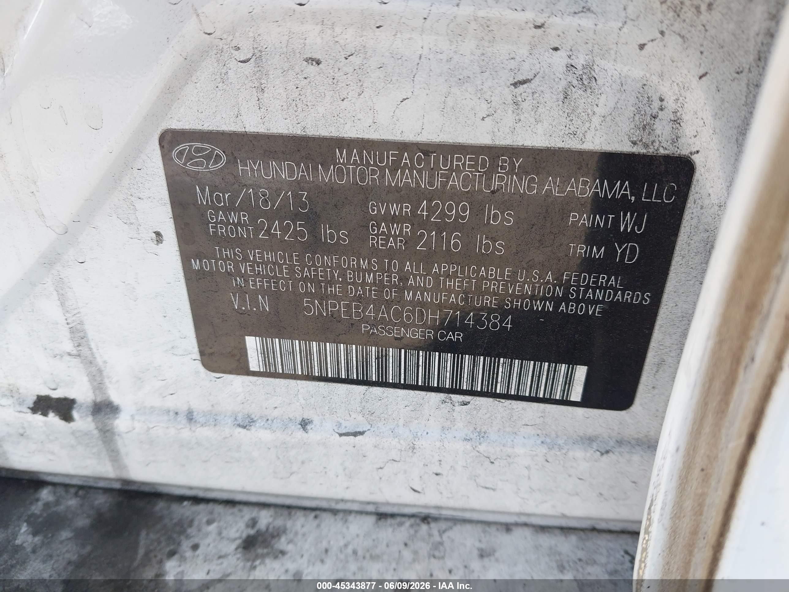 2013 Hyundai Sonata Gls Белый vin: 5NPEB4AC6DH714384