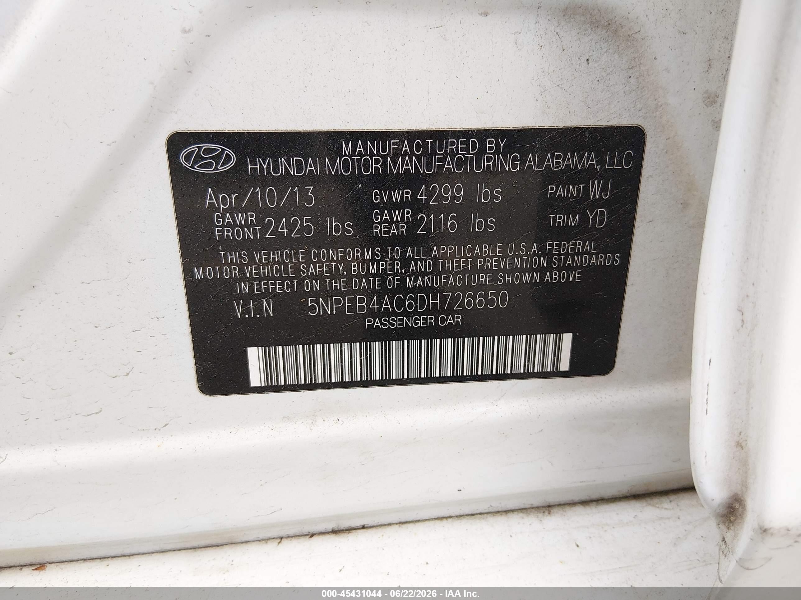 2013 Hyundai Sonata Gls White vin: 5NPEB4AC6DH726650