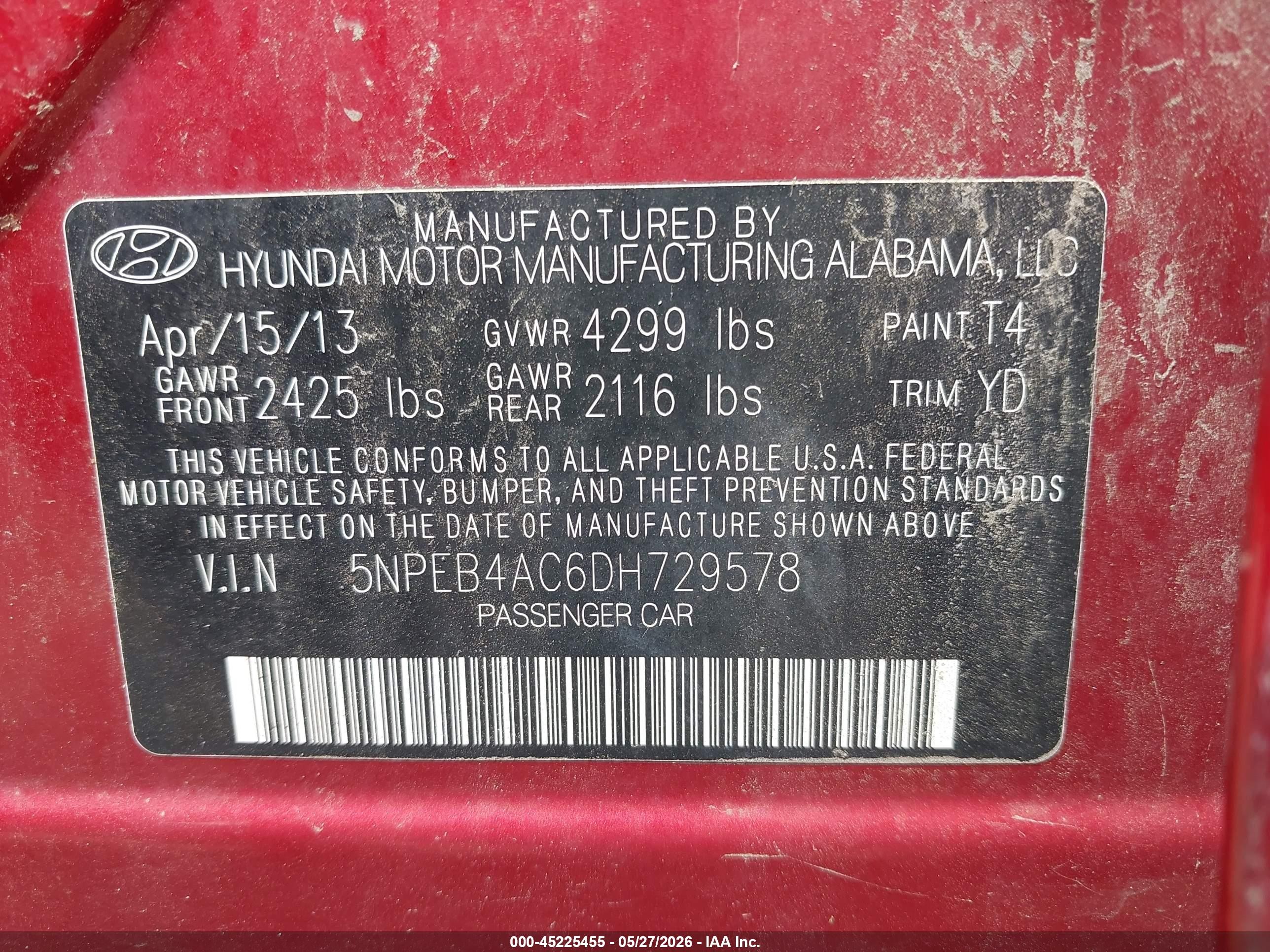 2013 Hyundai Sonata Gls Red vin: 5NPEB4AC6DH729578
