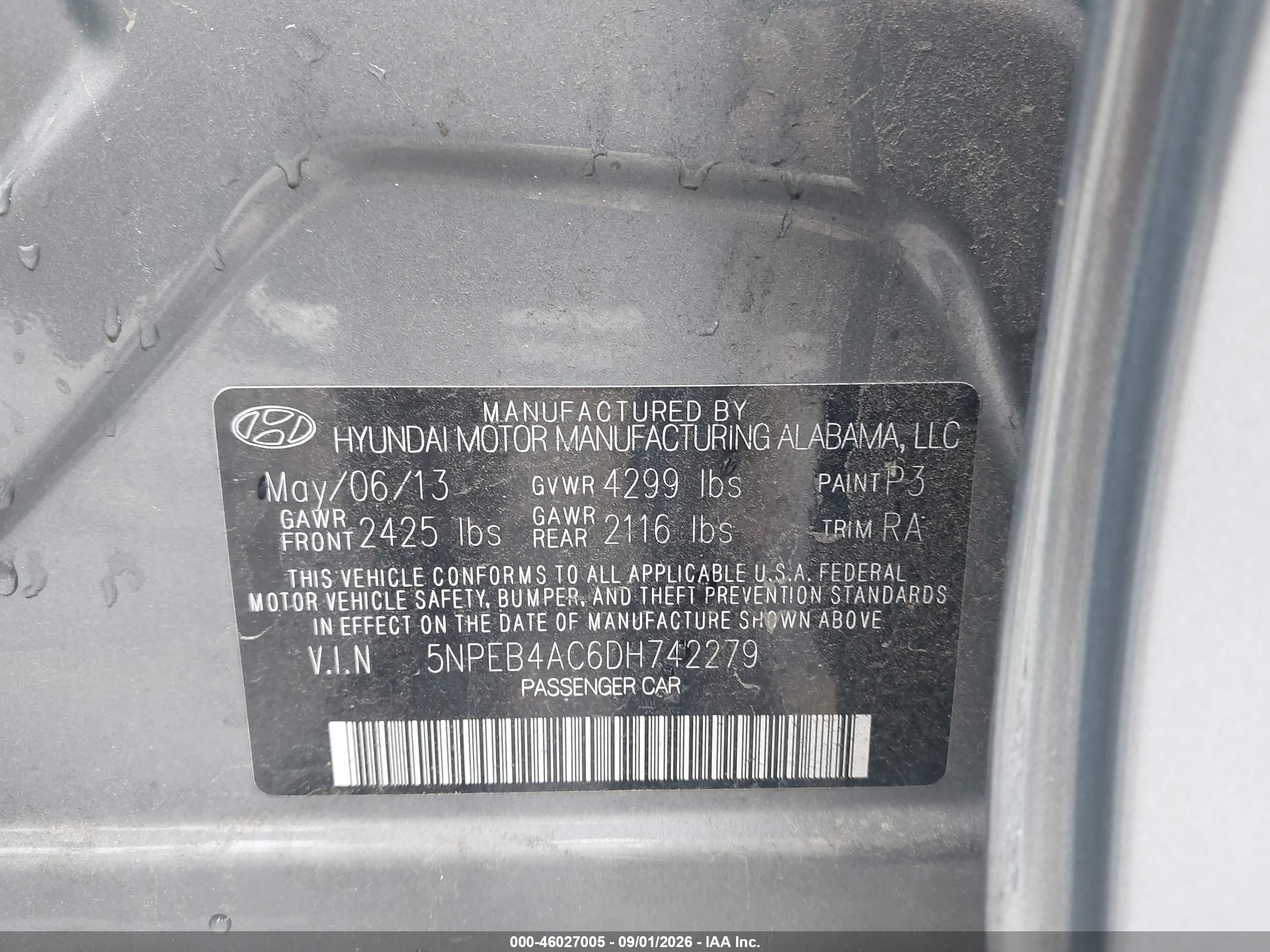 2013 Hyundai Sonata Gls Gray vin: 5NPEB4AC6DH742279