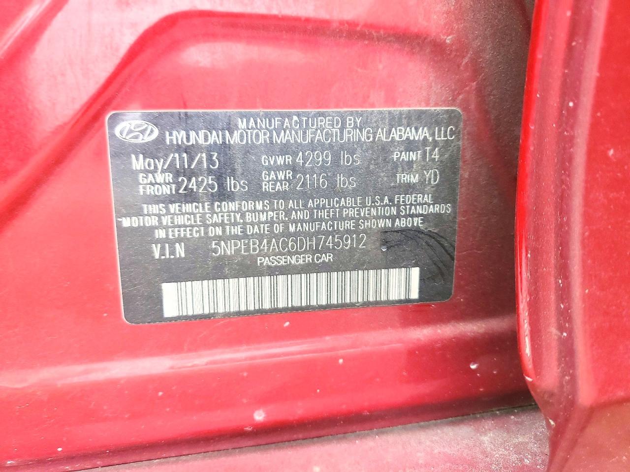 2013 Hyundai Sonata Gls Red vin: 5NPEB4AC6DH745912