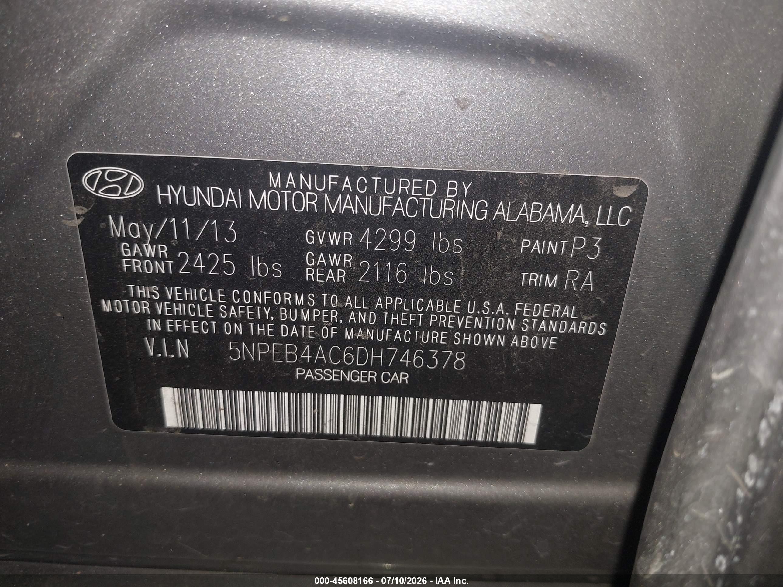 2013 Hyundai Sonata Gls Gray vin: 5NPEB4AC6DH746378