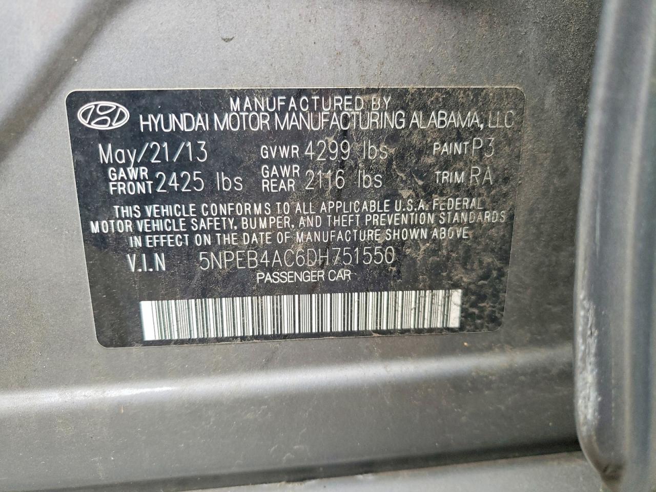 2013 Hyundai Sonata Gls Серый vin: 5NPEB4AC6DH751550