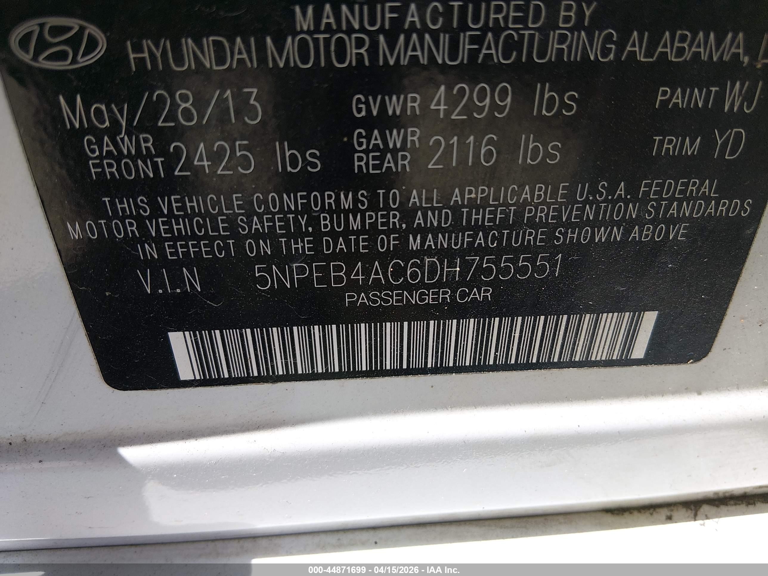 2013 Hyundai Sonata Gls White vin: 5NPEB4AC6DH755551