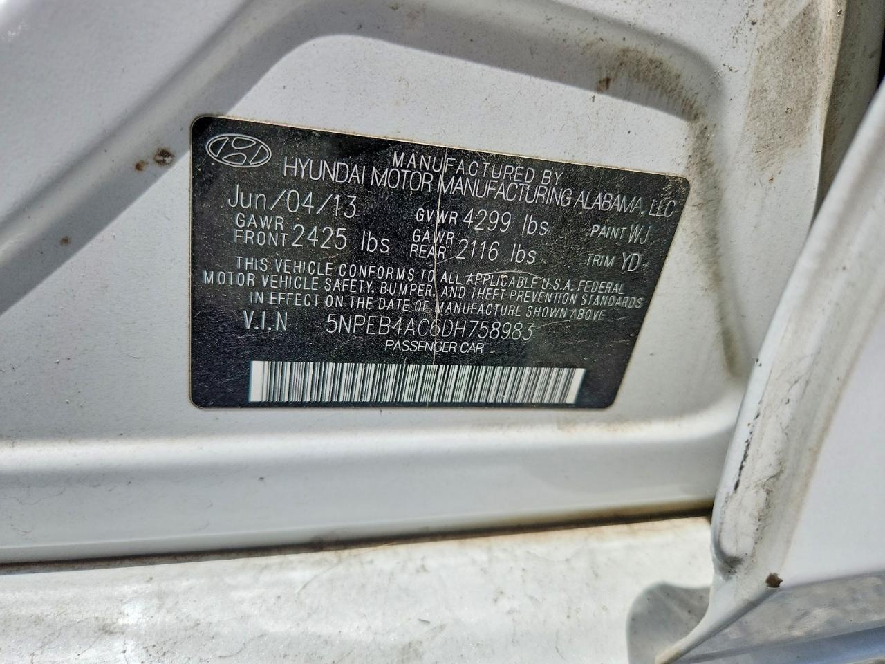 2013 Hyundai Sonata Gls White vin: 5NPEB4AC6DH758983