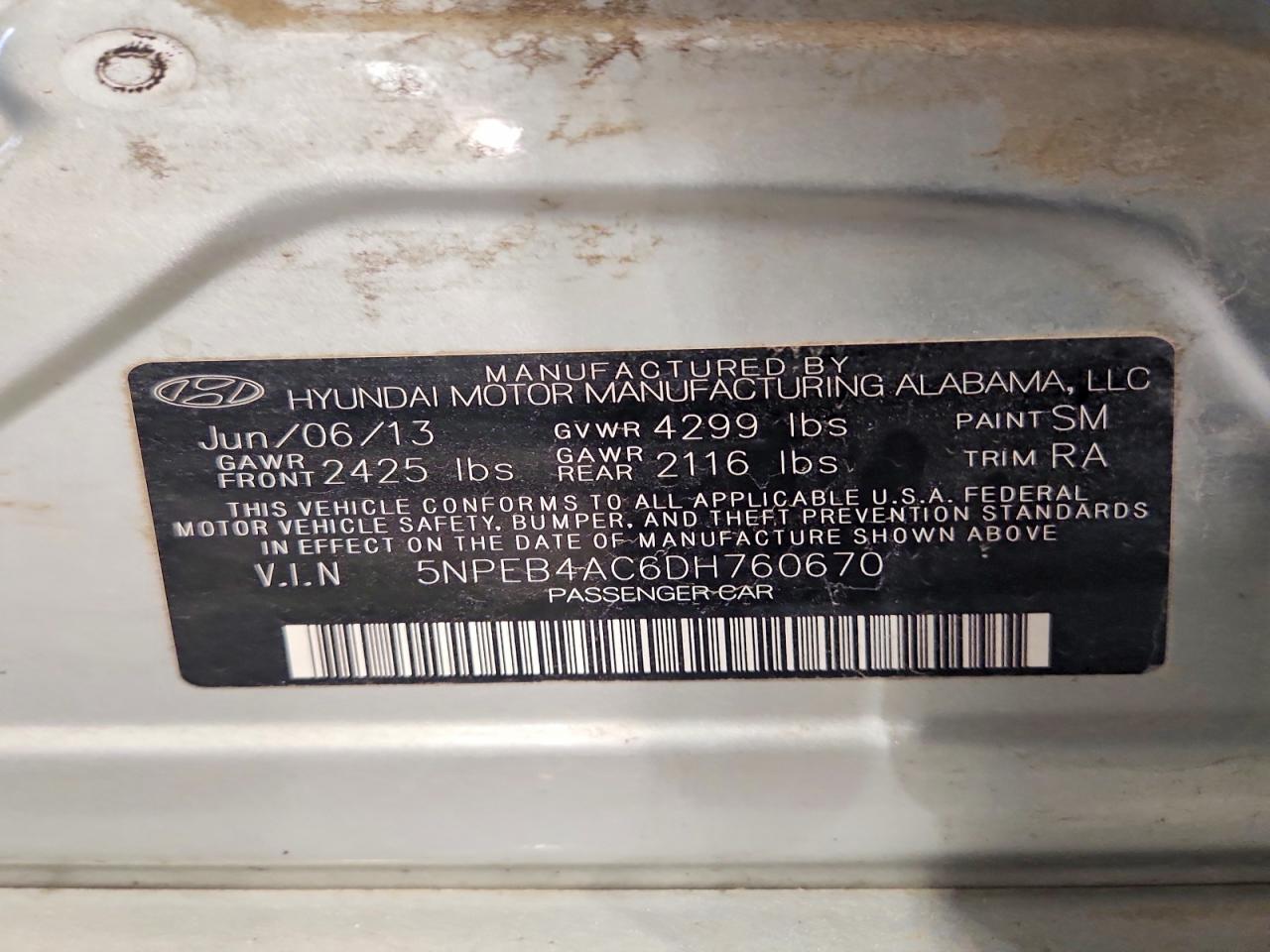 2013 Hyundai Sonata Серебряный vin: 5NPEB4AC6DH760670
