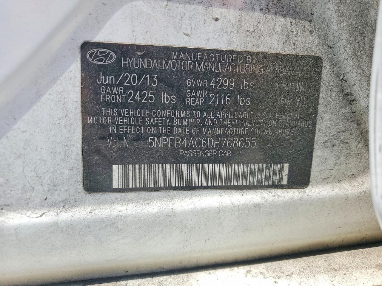 2013 Hyundai Sonata Gls White vin: 5NPEB4AC6DH768655