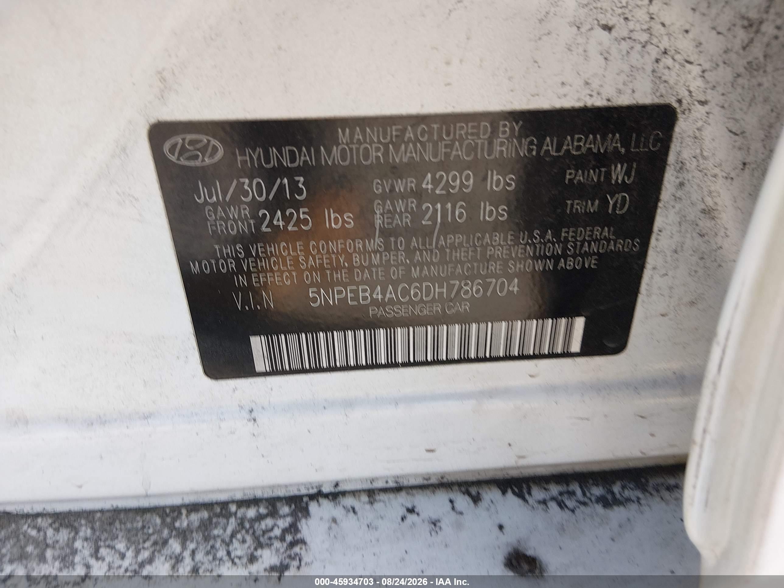 2013 Hyundai Sonata Gls White vin: 5NPEB4AC6DH786704