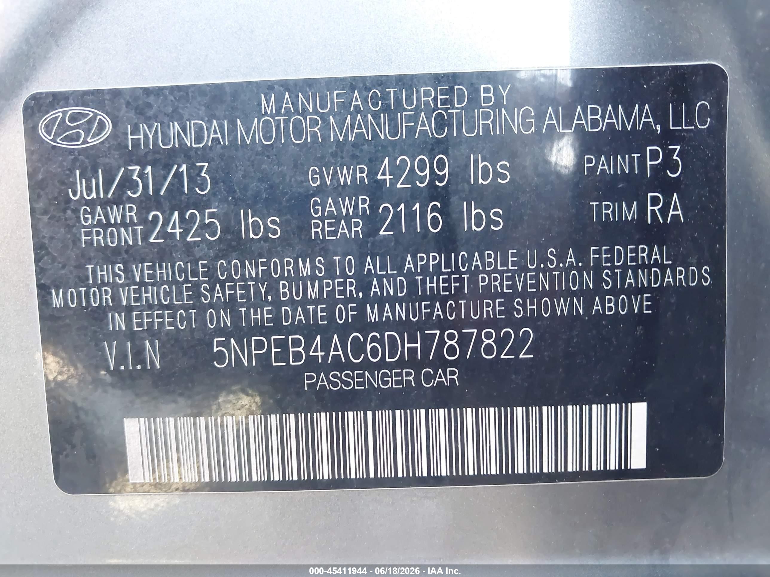 2013 Hyundai Sonata Gls Gray vin: 5NPEB4AC6DH787822
