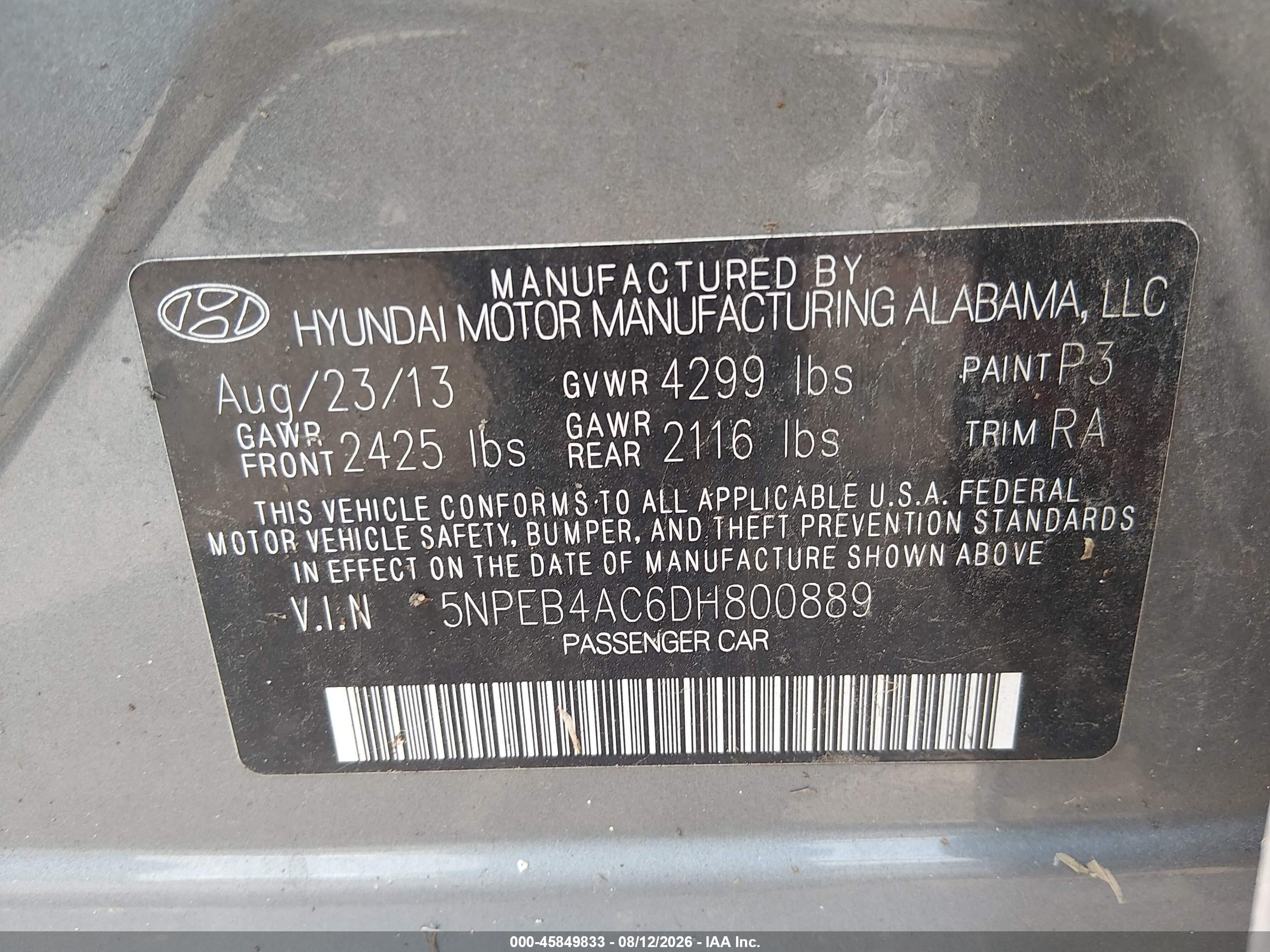 2013 Hyundai Sonata Gls Gray vin: 5NPEB4AC6DH800889