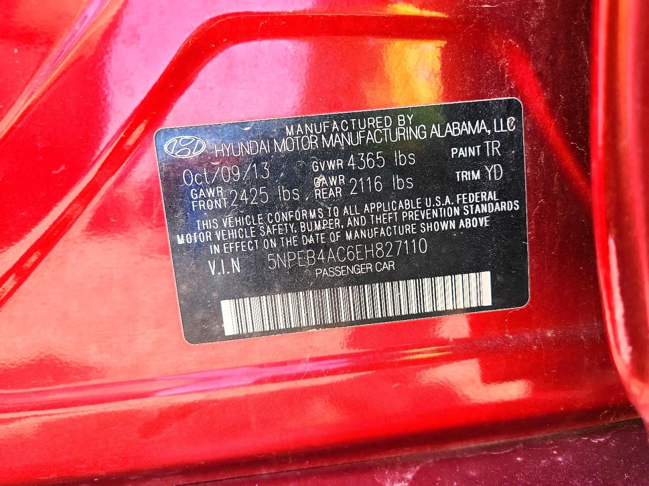 2014 Hyundai Sonata Gls Red vin: 5NPEB4AC6EH827110
