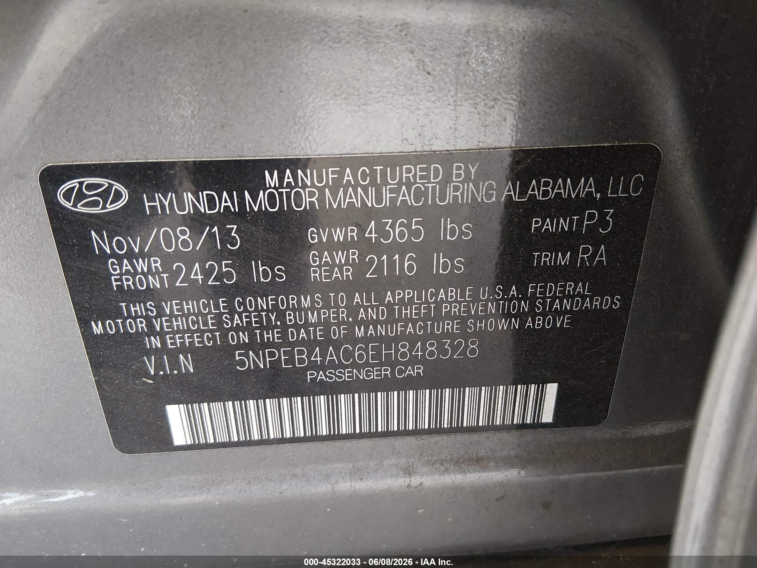 2014 Hyundai Sonata Gls Gray vin: 5NPEB4AC6EH848328