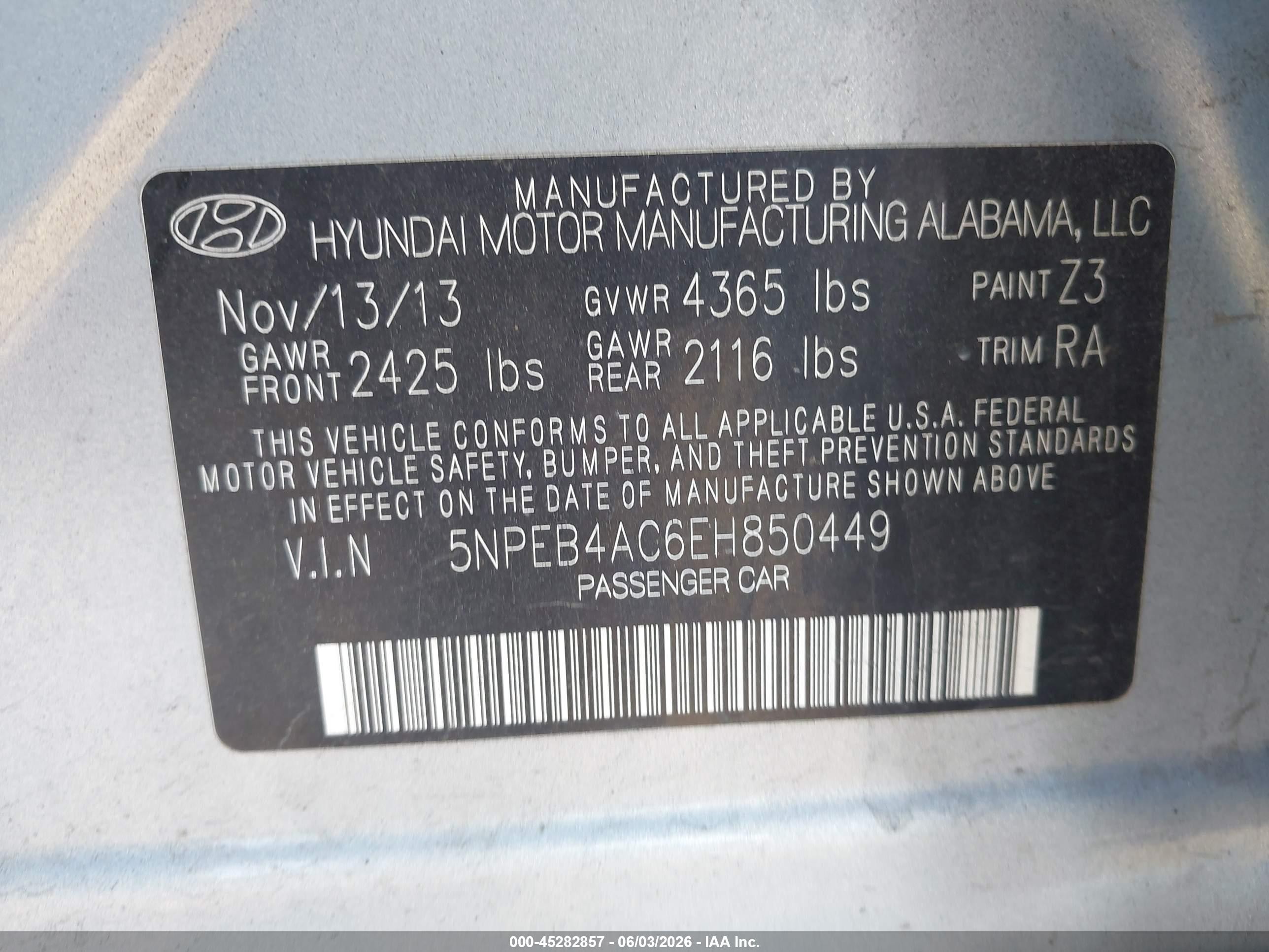 2014 Hyundai Sonata Gls Light Blue vin: 5NPEB4AC6EH850449