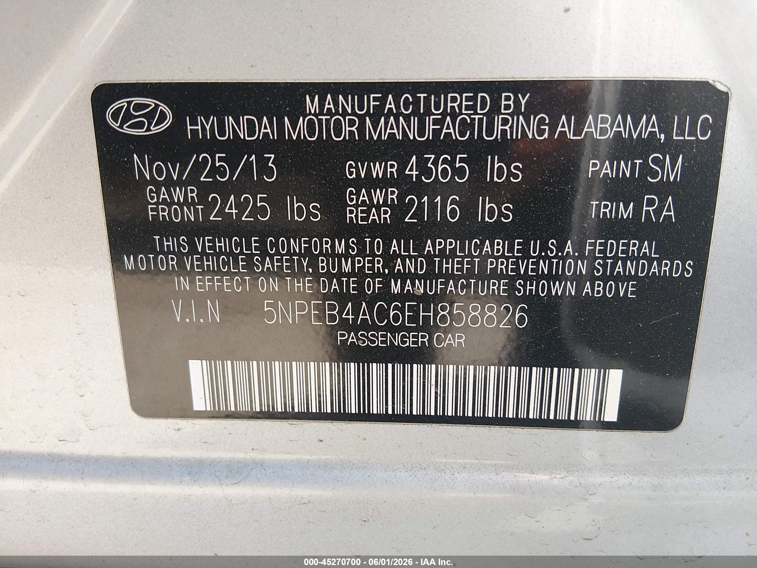 2014 Hyundai Sonata Gls Silver vin: 5NPEB4AC6EH858826