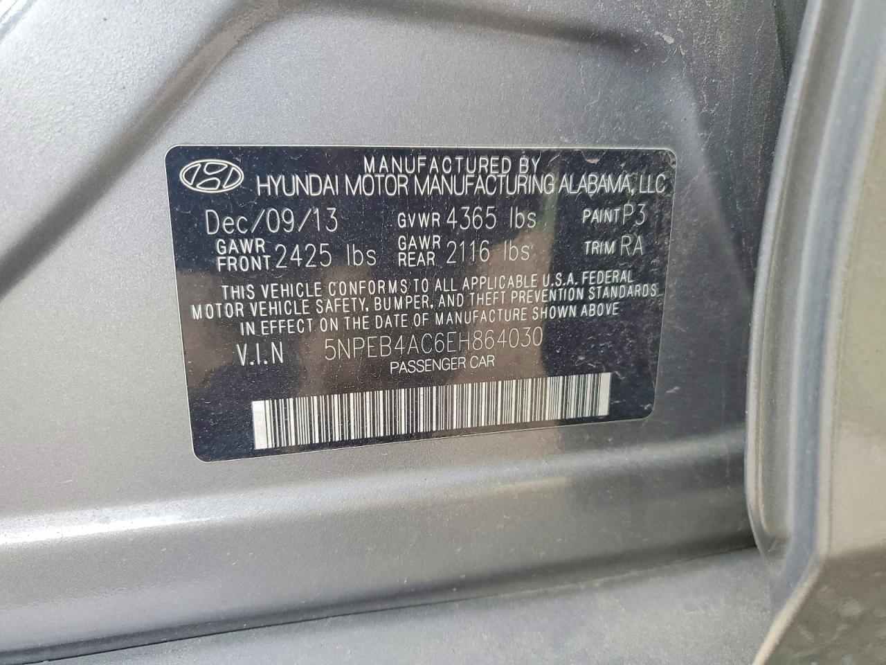 2014 Hyundai Sonata Gls Gray vin: 5NPEB4AC6EH864030
