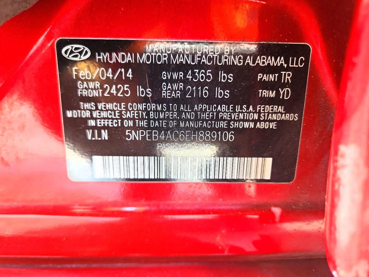 2014 Hyundai Sonata Gls Red vin: 5NPEB4AC6EH889106