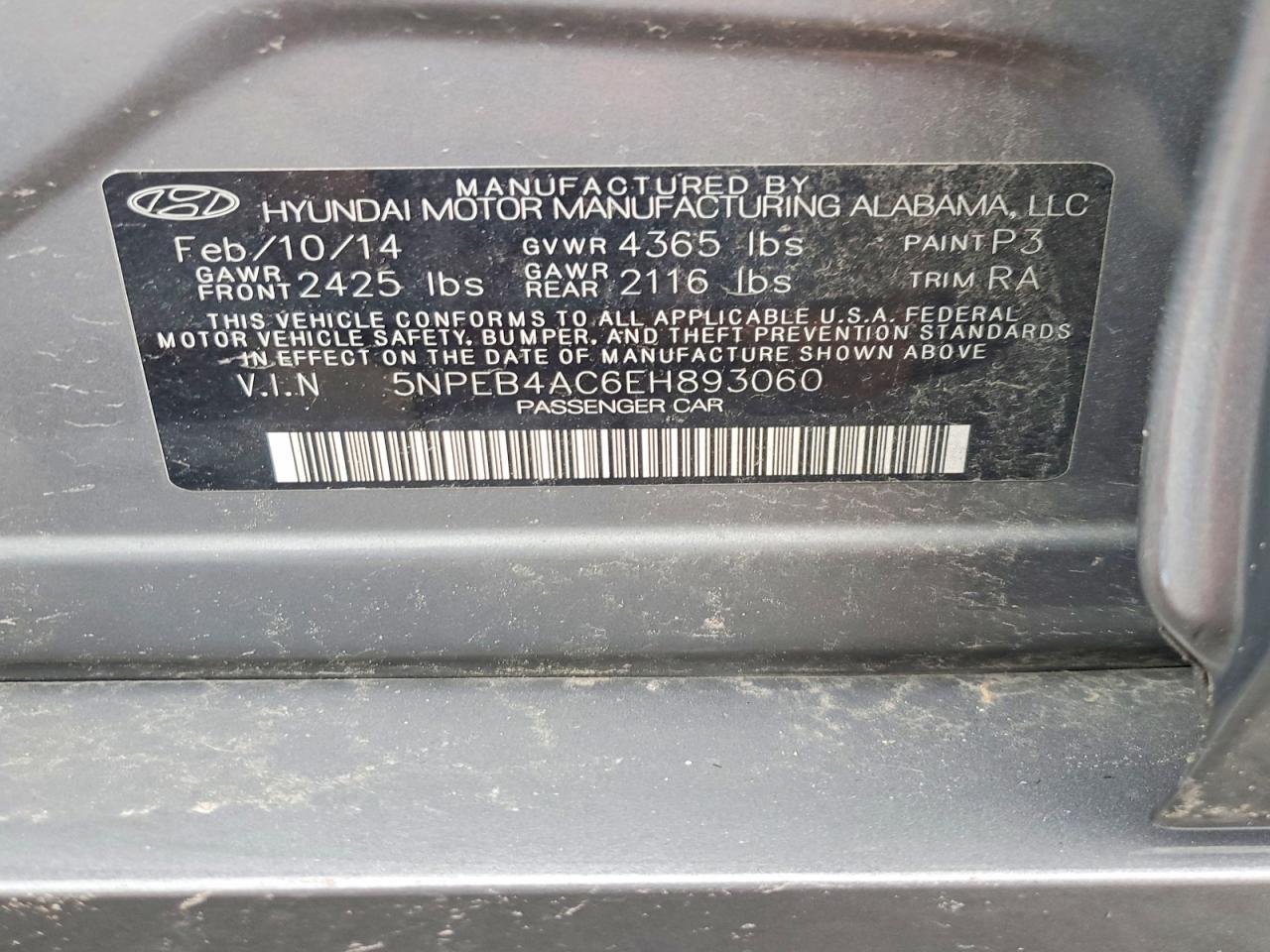 2014 Hyundai Sonata Gls Gray vin: 5NPEB4AC6EH893060