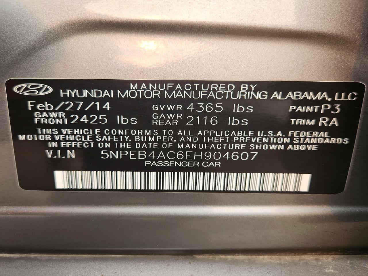 2014 Hyundai Sonata Gls Gray vin: 5NPEB4AC6EH904607