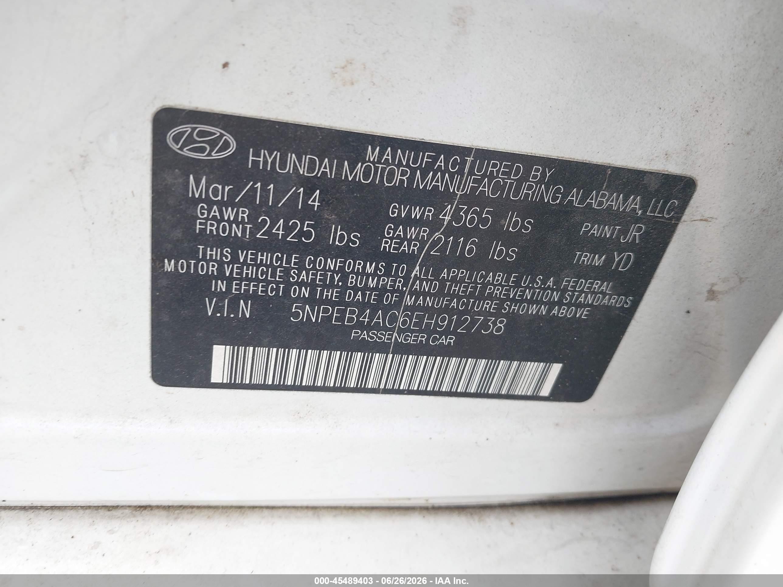 2014 Hyundai Sonata Gls White vin: 5NPEB4AC6EH912738