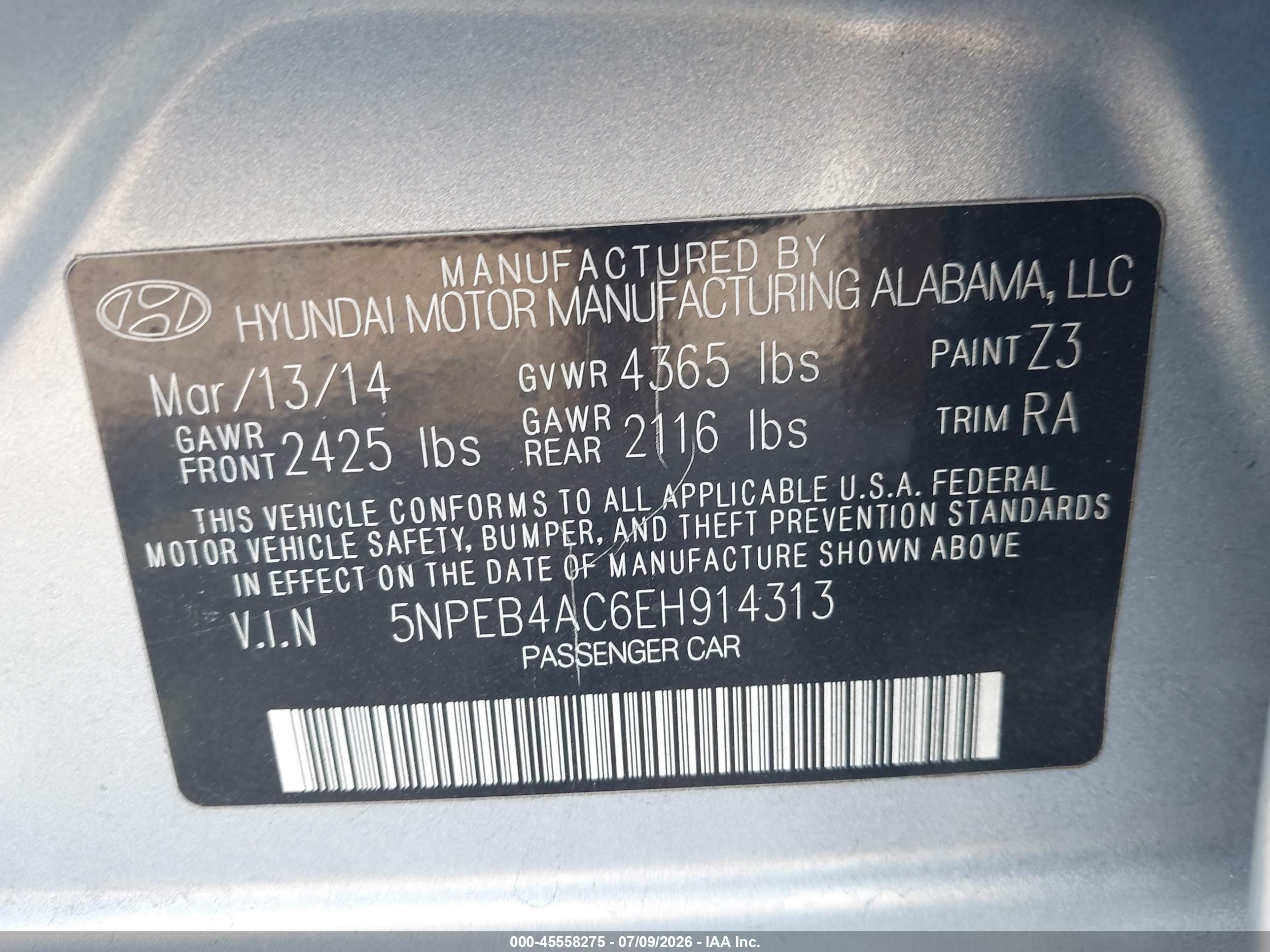 2014 Hyundai Sonata Gls Light Blue vin: 5NPEB4AC6EH914313