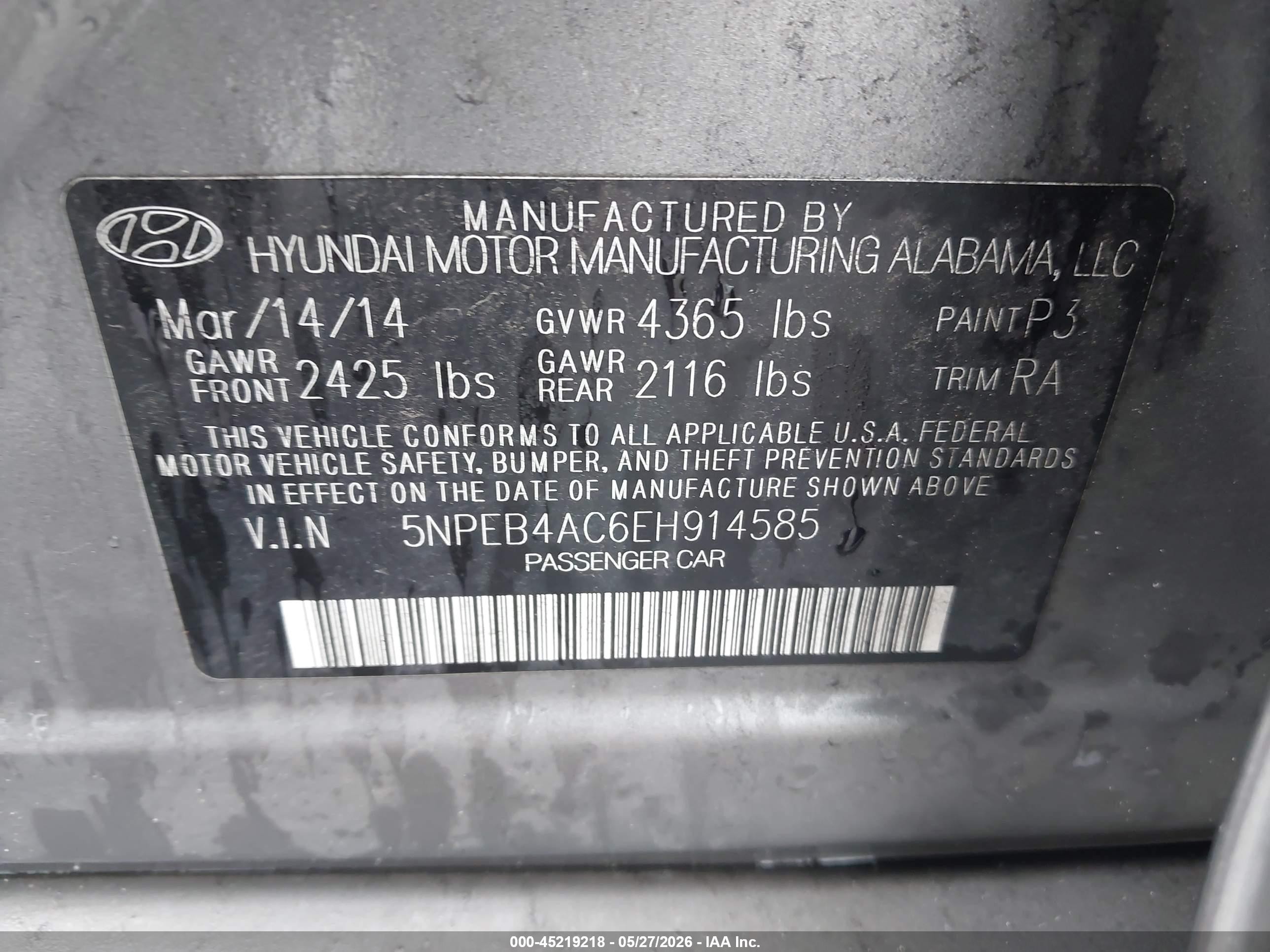 2014 Hyundai Sonata Gls Gray vin: 5NPEB4AC6EH914585
