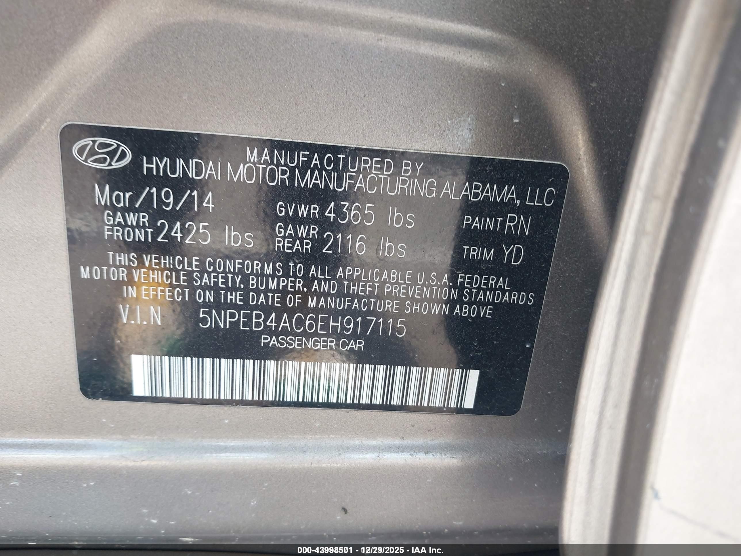 2014 Hyundai Sonata Gls Gray vin: 5NPEB4AC6EH917115
