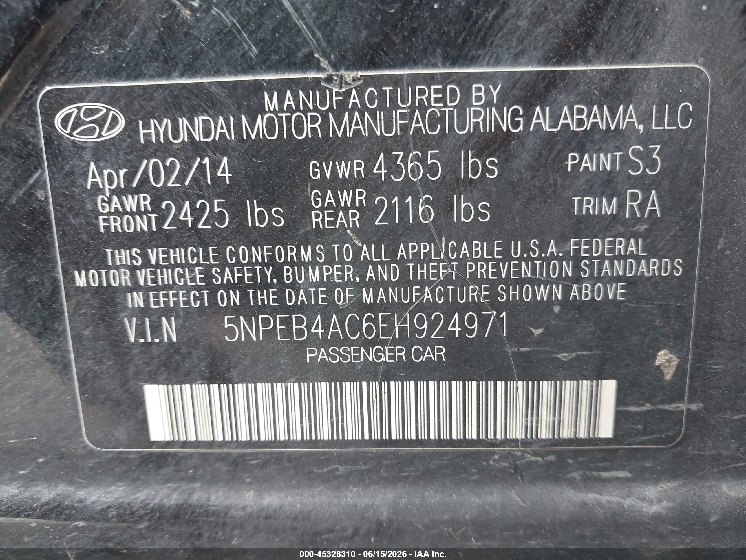 2014 Hyundai Sonata Gls Black vin: 5NPEB4AC6EH924971