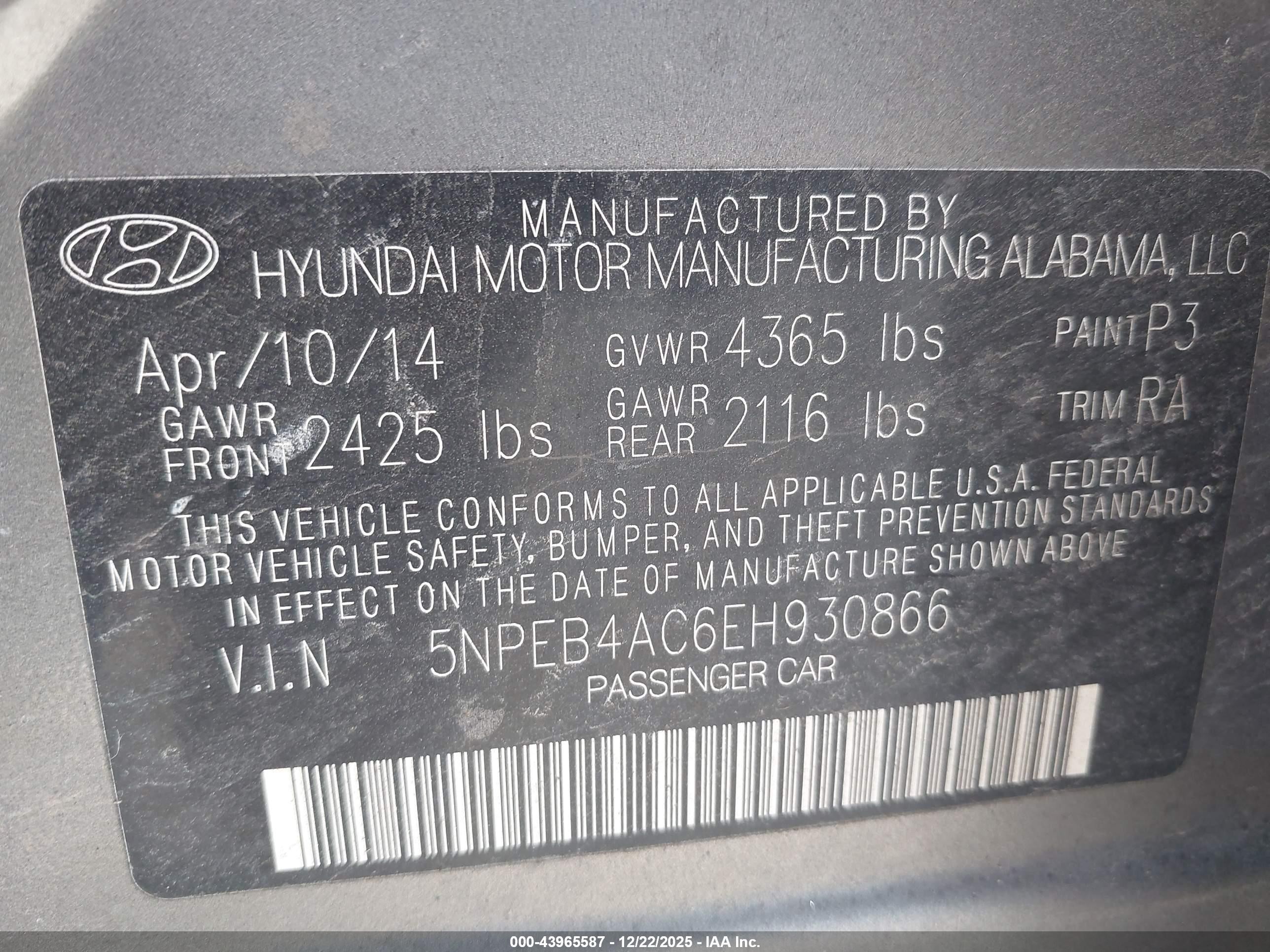 2014 Hyundai Sonata Gls Gray vin: 5NPEB4AC6EH930866