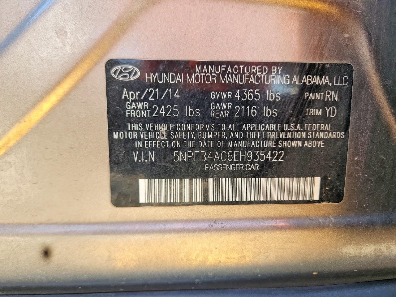 2014 Hyundai Sonata Gls Gray vin: 5NPEB4AC6EH935422