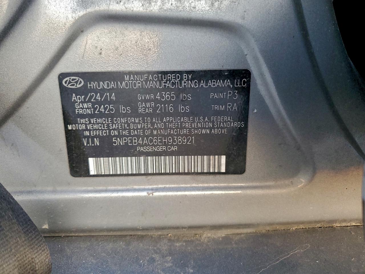 2014 Hyundai Sonata Gls Gray vin: 5NPEB4AC6EH938921